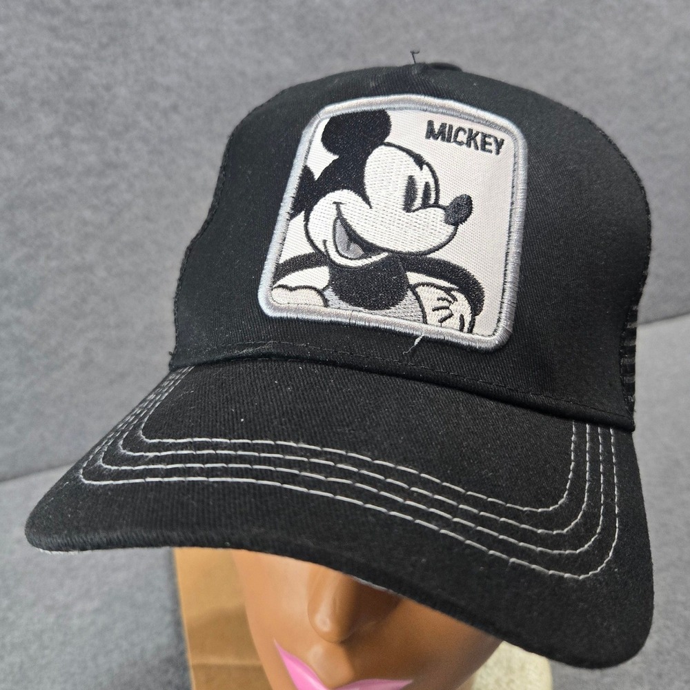 Disney Mickey Mouse Trucker Hat Black Mesh Snapback Baseball Cap Patch